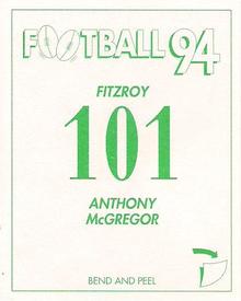 1994 Select AFL Stickers #101 Anthony McGregor Back